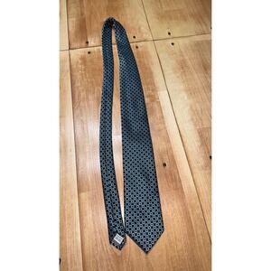 Chereskin Mens Geometric Square Pattern Necktie Blue Teal Black Hand Made